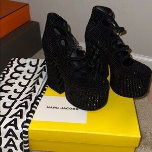 Marc Jacobs Black Embellished Platform Ankle Boots